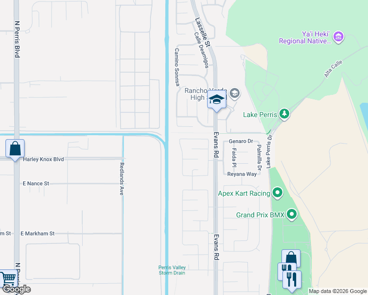 map of restaurants, bars, coffee shops, grocery stores, and more near 4639 Eagle Avenue in Perris