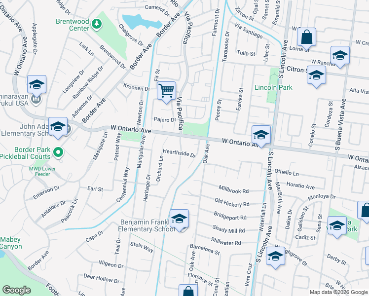 map of restaurants, bars, coffee shops, grocery stores, and more near 2241 Vía Pacifica in Corona