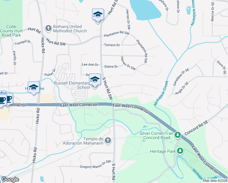 map of restaurants, bars, coffee shops, grocery stores, and more near 3951 Covered Bridge Road Southwest in Smyrna