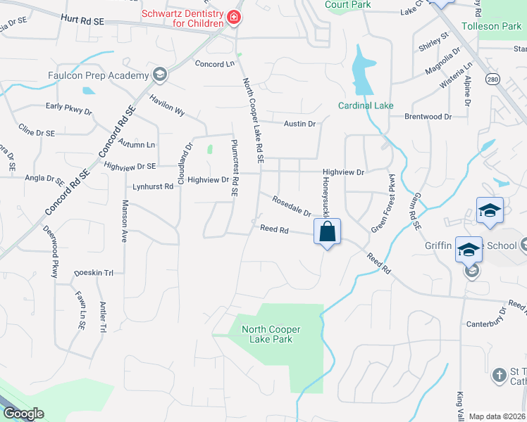 map of restaurants, bars, coffee shops, grocery stores, and more near 636 Rosedale Drive in Smyrna