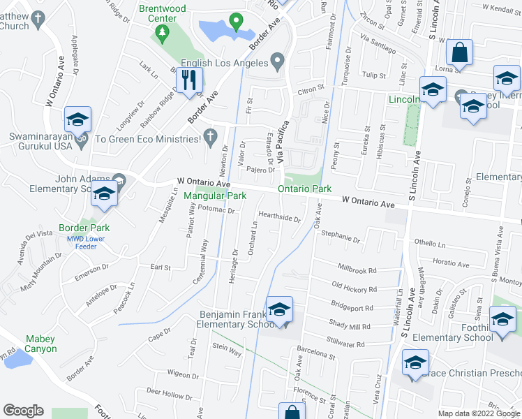 map of restaurants, bars, coffee shops, grocery stores, and more near 1411 Hearthside Drive in Corona