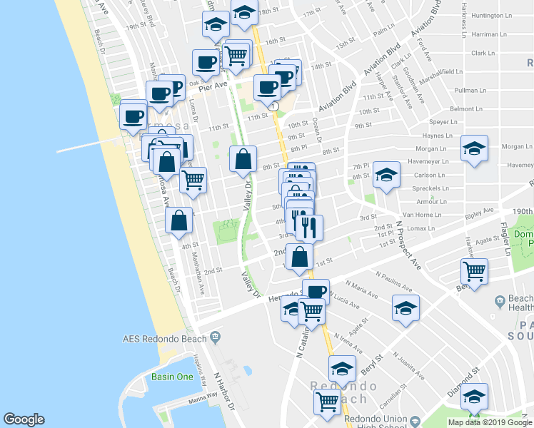 map of restaurants, bars, coffee shops, grocery stores, and more near 436 Ardmore Avenue in Hermosa Beach
