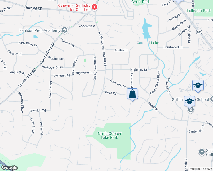 map of restaurants, bars, coffee shops, grocery stores, and more near 636 Rosedale Drive in Smyrna
