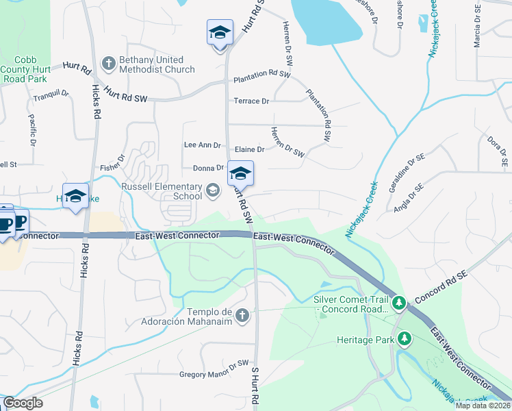 map of restaurants, bars, coffee shops, grocery stores, and more near 3951 Covered Bridge Road Southwest in Smyrna