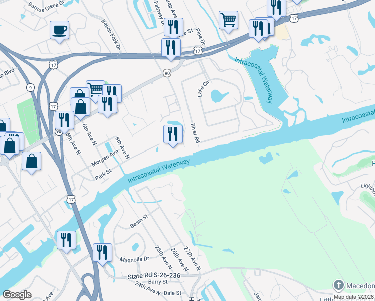 map of restaurants, bars, coffee shops, grocery stores, and more near 204 Kingsport Road in North Myrtle Beach