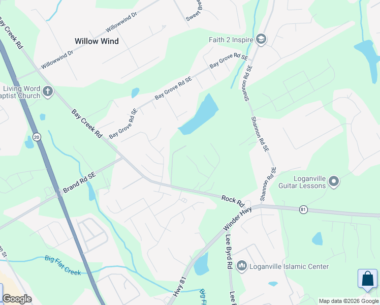 map of restaurants, bars, coffee shops, grocery stores, and more near 4112 Rocks Lane in Loganville