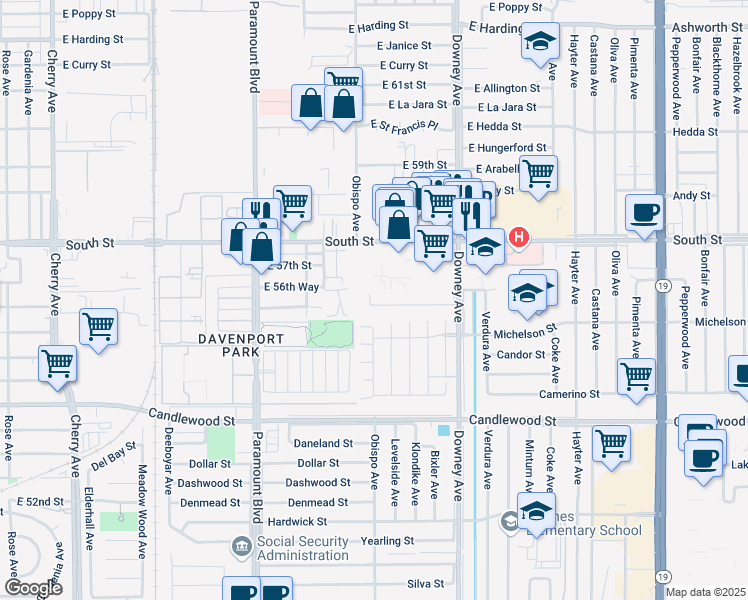 map of restaurants, bars, coffee shops, grocery stores, and more near 3207 Wolfe Street in Lakewood