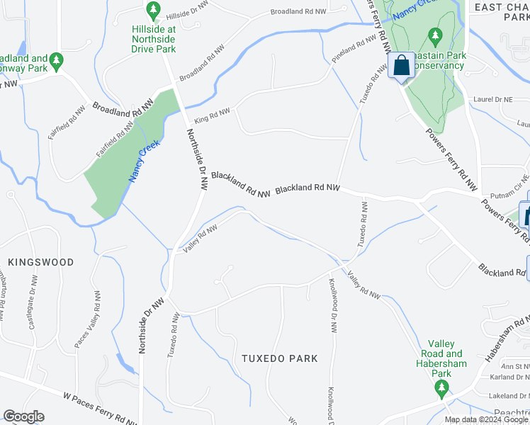 map of restaurants, bars, coffee shops, grocery stores, and more near 366 Blackland Road Northwest in Atlanta