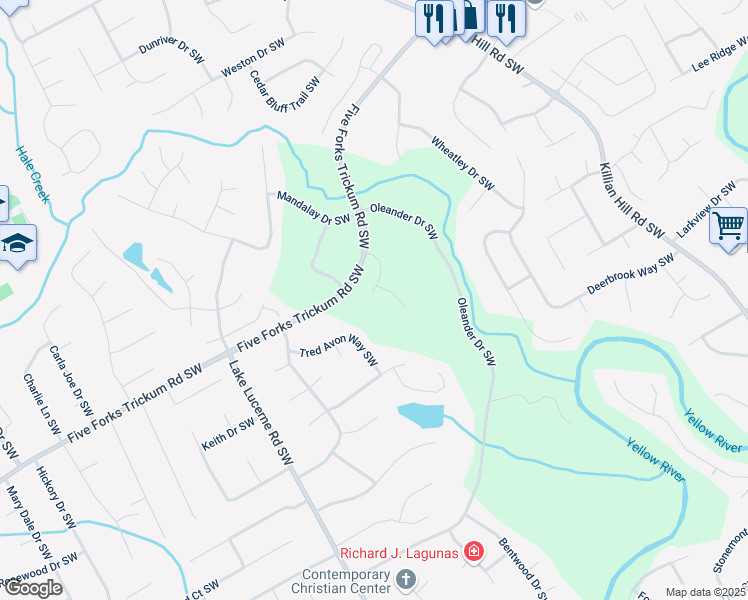 map of restaurants, bars, coffee shops, grocery stores, and more near 1293 Silver Trace Drive in Lilburn