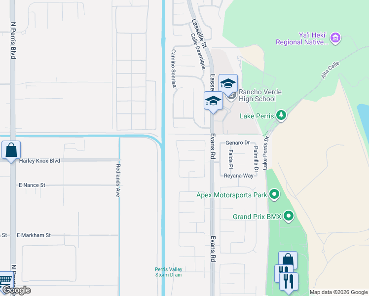 map of restaurants, bars, coffee shops, grocery stores, and more near 760 Torrey Ct in Perris