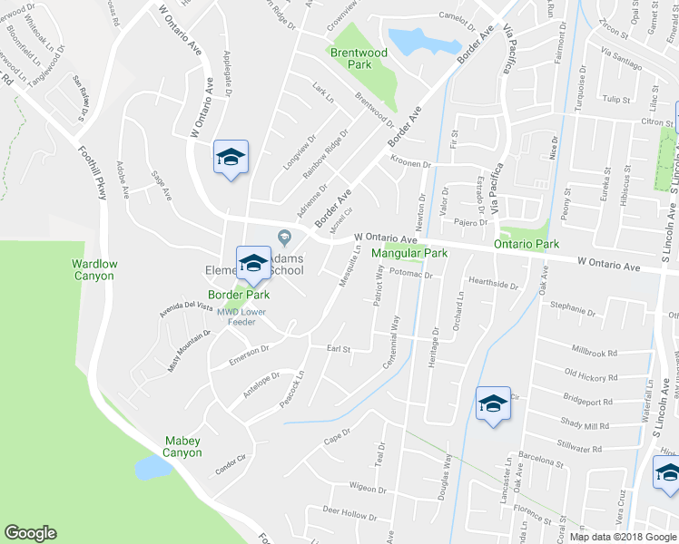 map of restaurants, bars, coffee shops, grocery stores, and more near 2350 Mesquite Lane in Corona