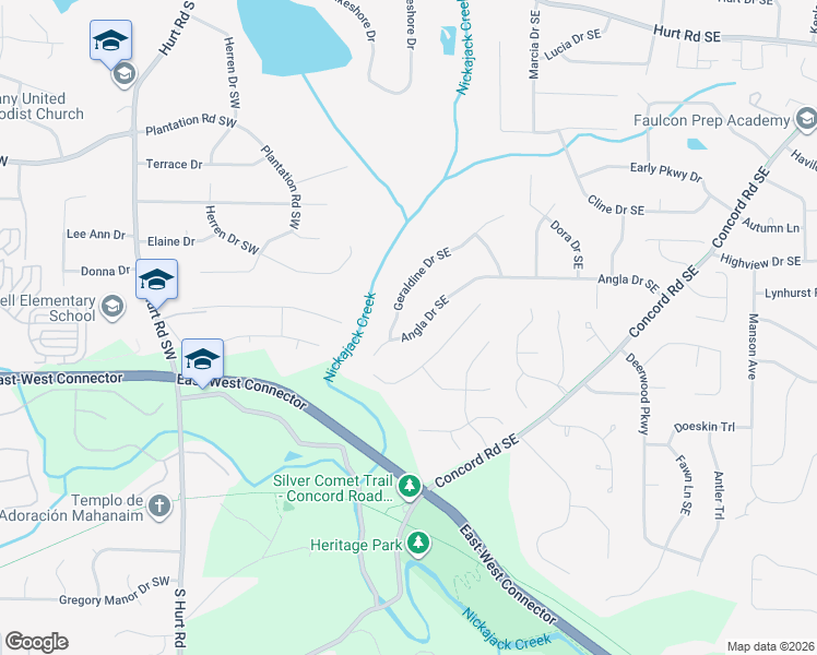 map of restaurants, bars, coffee shops, grocery stores, and more near 288 Angla Drive Southeast in Smyrna