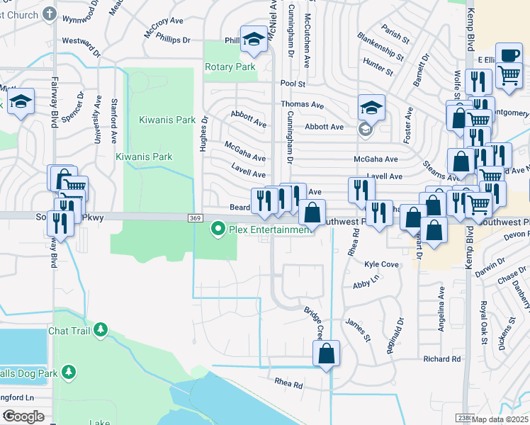map of restaurants, bars, coffee shops, grocery stores, and more near 4103 Beard Avenue in Wichita Falls