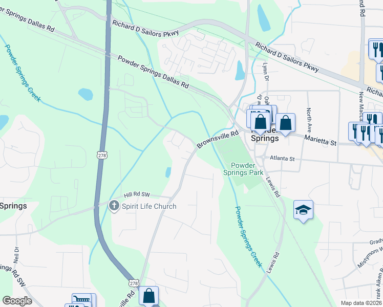 map of restaurants, bars, coffee shops, grocery stores, and more near 3936 State Route 6 Bus in Powder Springs