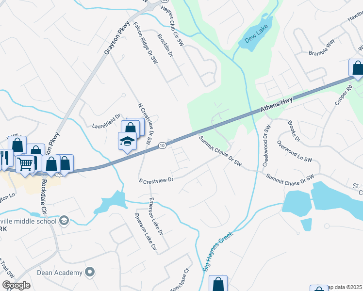 map of restaurants, bars, coffee shops, grocery stores, and more near 1809 Park Land Lane in Snellville
