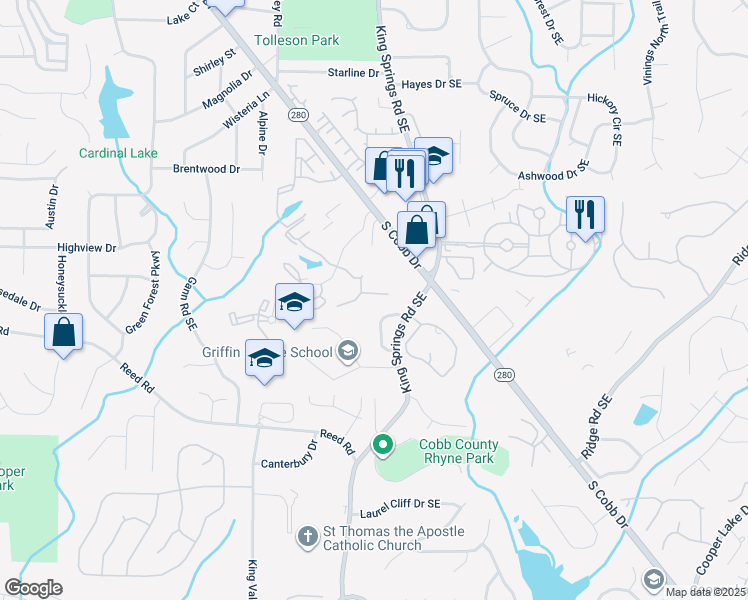 map of restaurants, bars, coffee shops, grocery stores, and more near 209 Kenninghall Lane in Smyrna