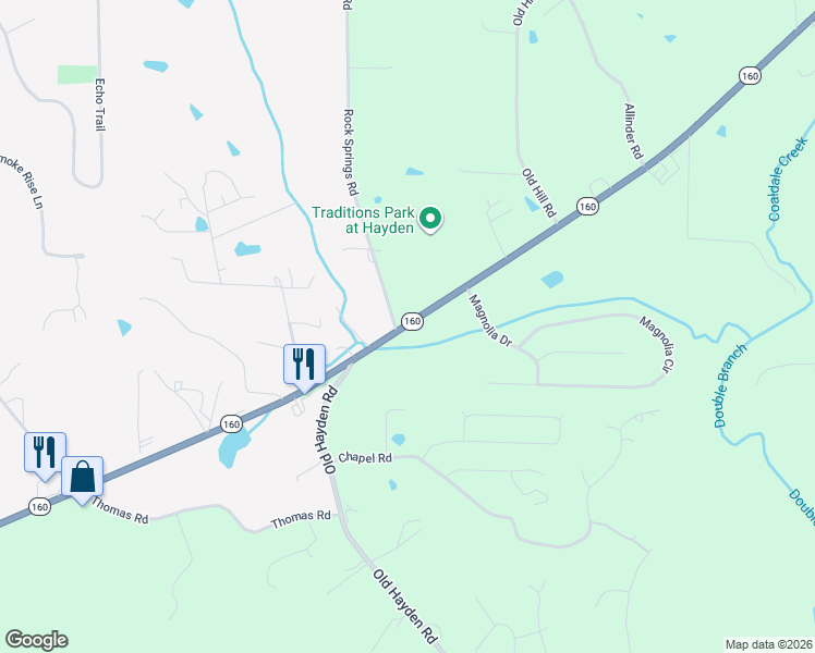 map of restaurants, bars, coffee shops, grocery stores, and more near 1344-1470 Alabama 160 in Warrior