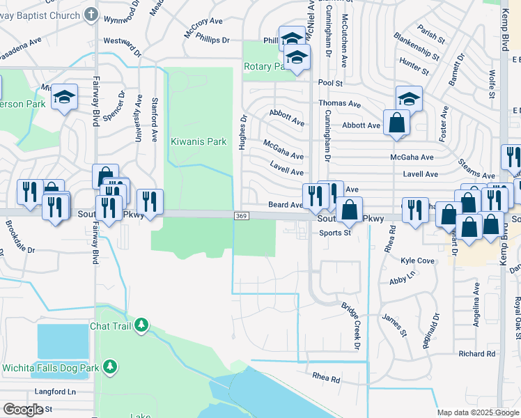 map of restaurants, bars, coffee shops, grocery stores, and more near 4129 Beard Avenue in Wichita Falls