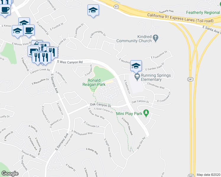 map of restaurants, bars, coffee shops, grocery stores, and more near 8401 East Durango Way in Anaheim