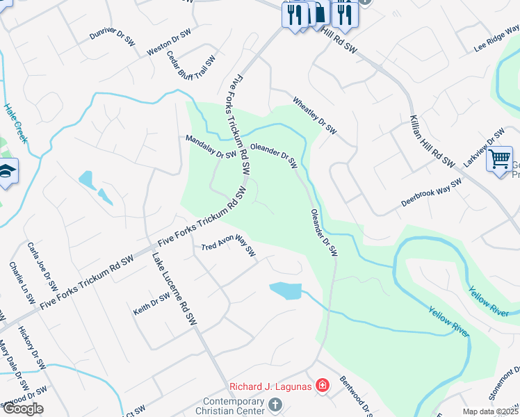 map of restaurants, bars, coffee shops, grocery stores, and more near 1293 Silver Trace Drive in Lilburn