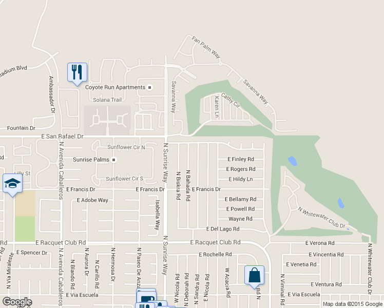map of restaurants, bars, coffee shops, grocery stores, and more near 3014 North Bahada Road in Palm Springs