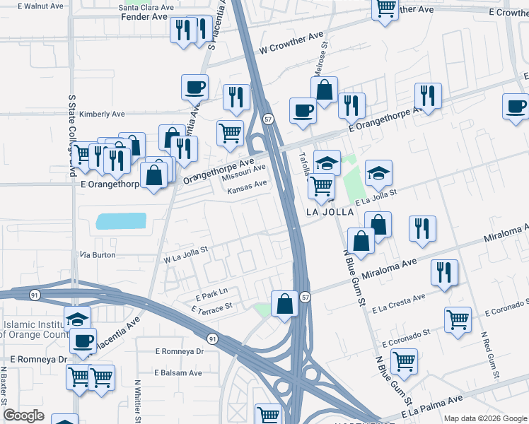 map of restaurants, bars, coffee shops, grocery stores, and more near 946 Cypress Avenue in Placentia