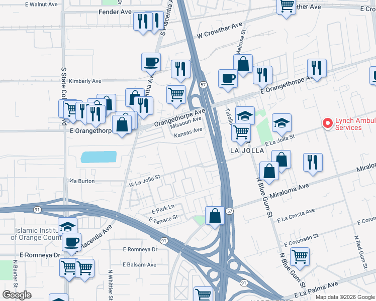 map of restaurants, bars, coffee shops, grocery stores, and more near 935 Cypress Avenue in Placentia