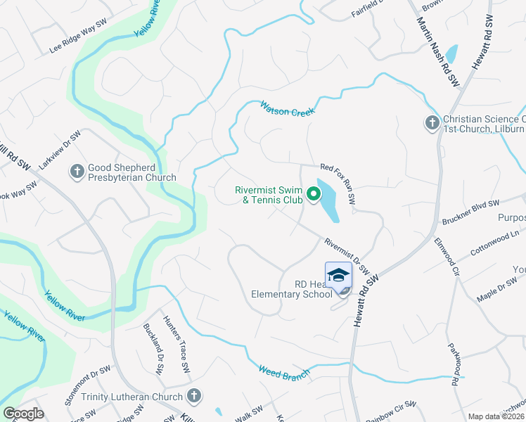 map of restaurants, bars, coffee shops, grocery stores, and more near 3689 Woodglen Court Southwest in Lilburn