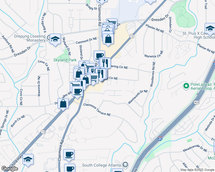 map of restaurants, bars, coffee shops, grocery stores, and more near 1958 Variations Drive Northeast in Atlanta