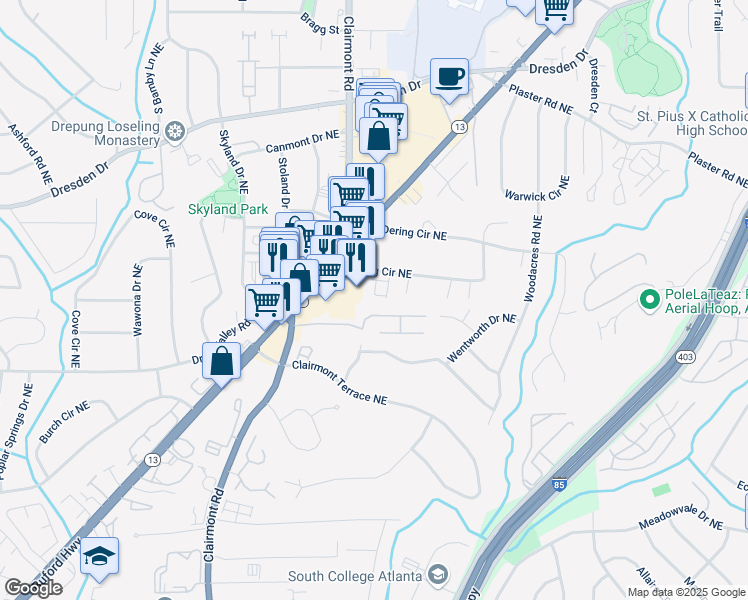 map of restaurants, bars, coffee shops, grocery stores, and more near 2464 Georgetown Avenue in Atlanta