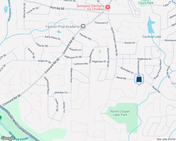 map of restaurants, bars, coffee shops, grocery stores, and more near 3940 Cloudland Drive in Smyrna