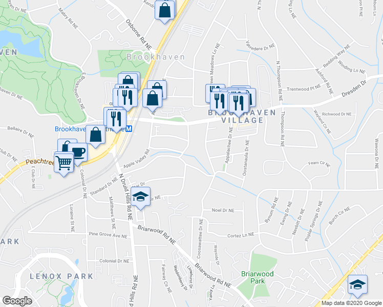 map of restaurants, bars, coffee shops, grocery stores, and more near 1339 Fernwood Circle Northeast in Atlanta
