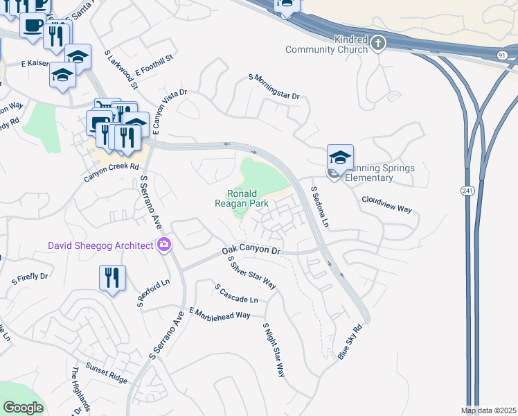 map of restaurants, bars, coffee shops, grocery stores, and more near 8421 East Ketchum Way in Anaheim