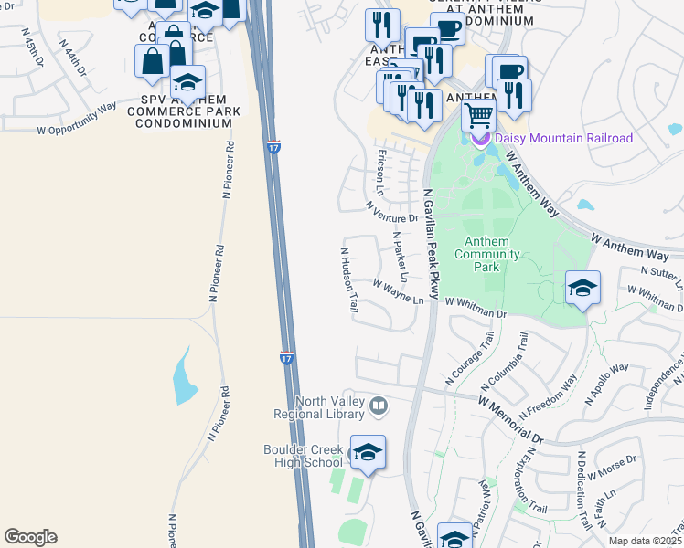 map of restaurants, bars, coffee shops, grocery stores, and more near 41216 North Hudson Trail in New River