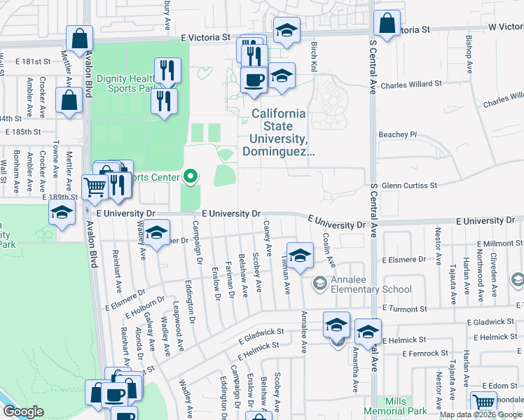 map of restaurants, bars, coffee shops, grocery stores, and more near in Carson