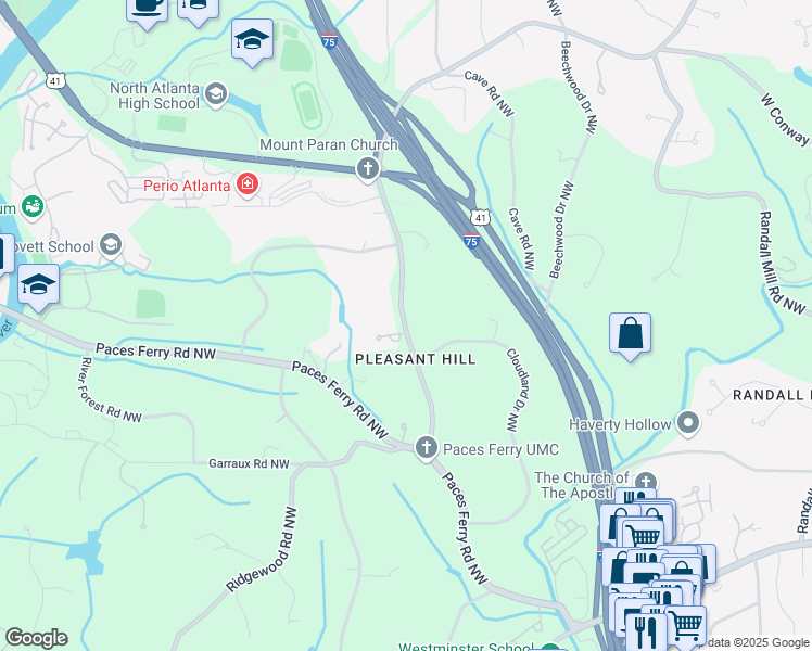 map of restaurants, bars, coffee shops, grocery stores, and more near 3760 Paces Ridge Road in Atlanta