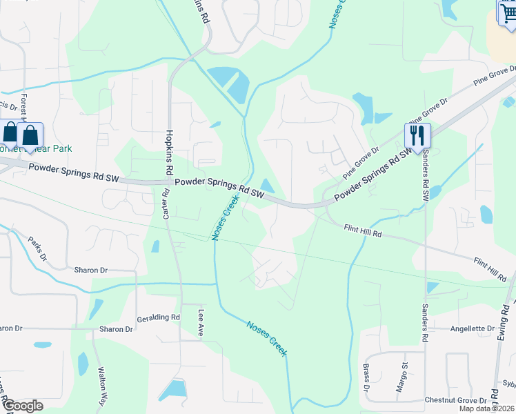 map of restaurants, bars, coffee shops, grocery stores, and more near 3333 Powder Springs Road in Powder Springs