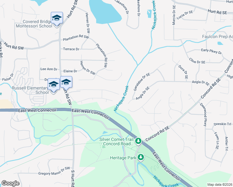 map of restaurants, bars, coffee shops, grocery stores, and more near Bridgebrook Lane Southwest in Smyrna