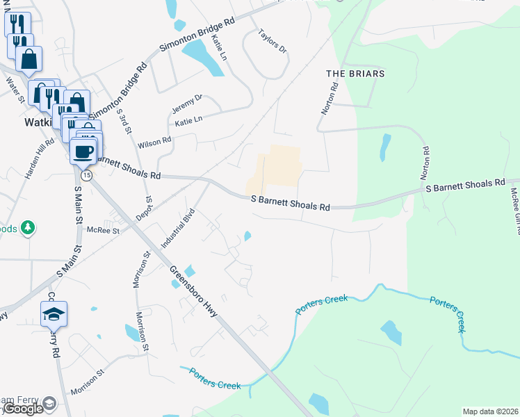 map of restaurants, bars, coffee shops, grocery stores, and more near 1210 Stone Shoals Terrace in Watkinsville