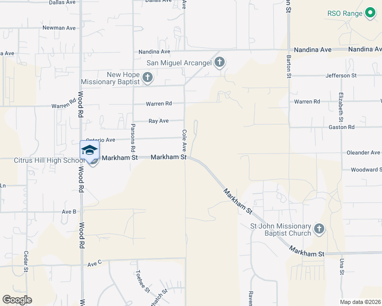 map of restaurants, bars, coffee shops, grocery stores, and more near 18450 Wood Road in Perris