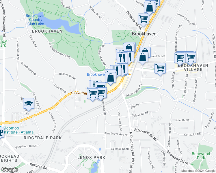 map of restaurants, bars, coffee shops, grocery stores, and more near in 