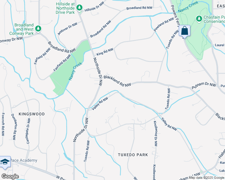 map of restaurants, bars, coffee shops, grocery stores, and more near 437 Valley Road Northwest in Atlanta