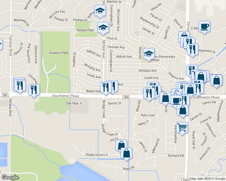 map of restaurants, bars, coffee shops, grocery stores, and more near 3021 Cunningham Drive in Wichita Falls