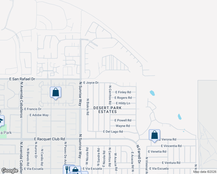 map of restaurants, bars, coffee shops, grocery stores, and more near 3012 North Cypress Road in Palm Springs