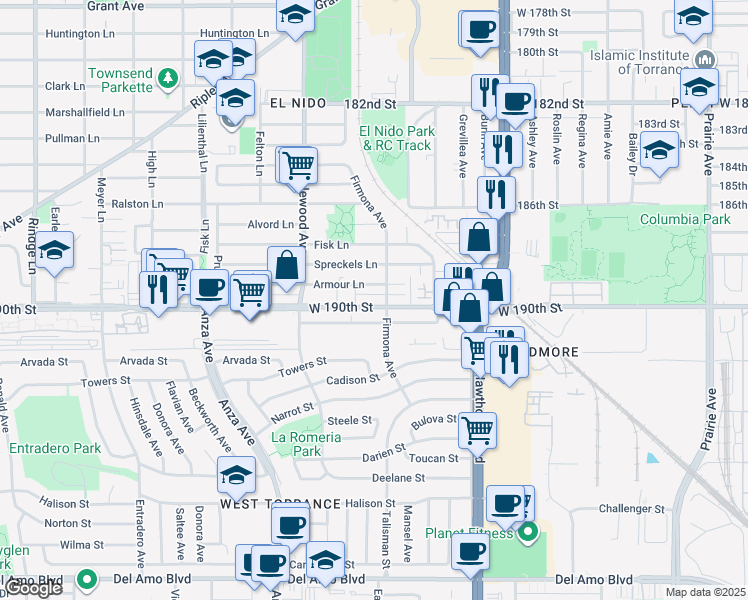 map of restaurants, bars, coffee shops, grocery stores, and more near 2779 190th Street in Redondo Beach