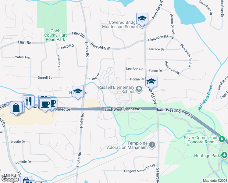 map of restaurants, bars, coffee shops, grocery stores, and more near 3998 Aunt Lucy Lane Southwest in Smyrna