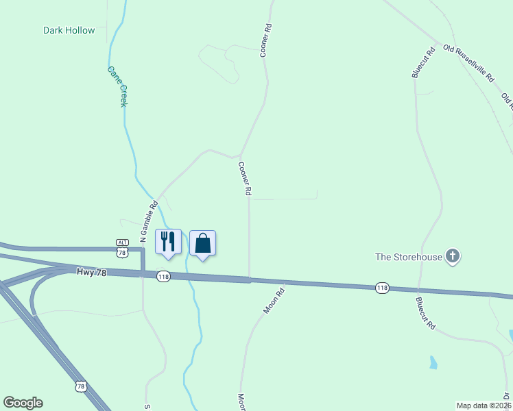 map of restaurants, bars, coffee shops, grocery stores, and more near 214-264 Cooner Road in Jasper
