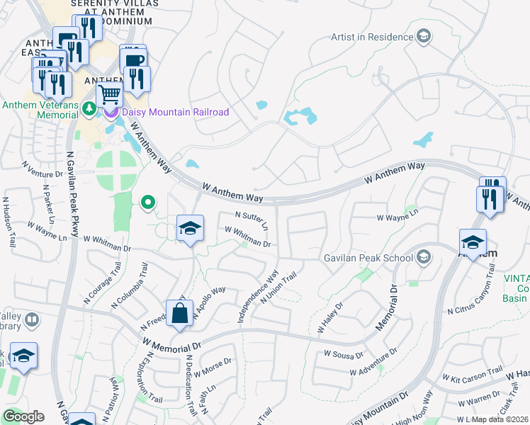 map of restaurants, bars, coffee shops, grocery stores, and more near 41144 North Sutter Lane in New River