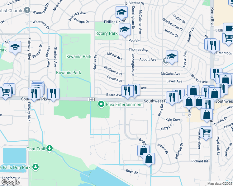 map of restaurants, bars, coffee shops, grocery stores, and more near 4103 Beard Avenue in Wichita Falls