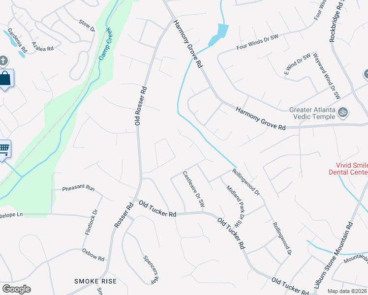 map of restaurants, bars, coffee shops, grocery stores, and more near 5815 McGowan Circle in Stone Mountain